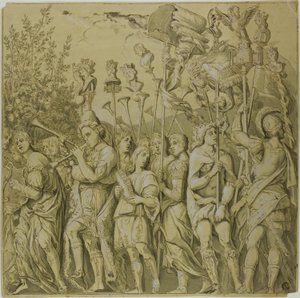 Triumfy Juliusza Cezara: Płótno nr VII autorstwa Andrea Mantegna