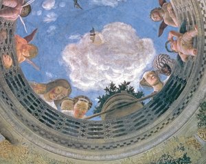 Trompe loeil oculus pośrodku sklepionego sufitu Camera degli Sposi lub Camera Picta, detal fresku z lat 1465-74 z 72245 autorstwa Andrea Mantegna