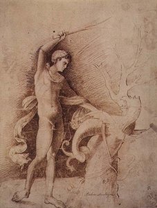 Młody mężczyzna walczący ze smokiem autorstwa Andrea Mantegna