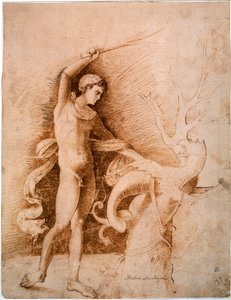 Młody mężczyzna walczący ze smokiem, koniec XV w. autorstwa Andrea Mantegna