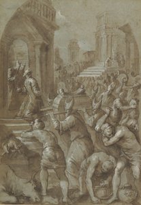 Król Salomon widzi Arkę Przymierza przywiezioną do świątyni, 1604. autorstwa Andrea Michieli
