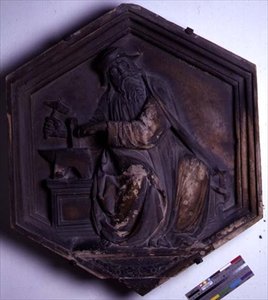 Harmonia, sześciokątna dekoracyjna płytka reliefowa z serii przedstawiającej Siedem Sztuk Wyzwolonych, prawdopodobnie oparta na projektach Giotta (ok. 1266-1337) ok. 1334-48 (marmur) autorstwa Andrea Pisano