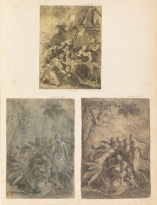 Adoracja pasterzy, Mojżesz wybawiony z Nilu, ok. godz. 1540-44. autorstwa Andrea Schiavone