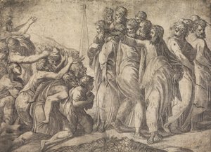 Chrystus uzdrawiający trędowatych, ca. 1545 . autorstwa Andrea Schiavone