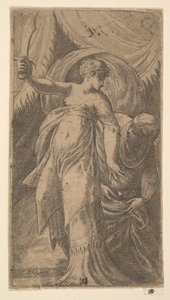 Judyta z uniesionym mieczem w prawej ręce i kładąca głowę Holofernesa i..., ca. 1540-45.