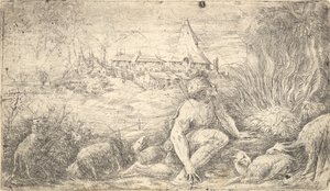 Mojżesz i płonący krzak, ok. godz. 1544-47. autorstwa Andrea Schiavone