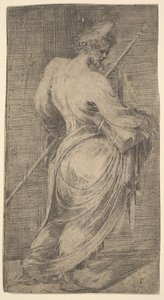Św. Jakub Major trzymający laskę i księgę w prawo, od Chrystusa i Apo..., ca. 1548-50.