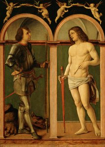 Święty Jerzy i Święty Sebastian (olej na desce) autorstwa Andrea Solario