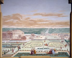 Perspektywiczny rysunek willi i wyimaginowanego ogrodu, fresk Andrei Urbani (1711-1798) w Villa Pisani, Stra, Veneto. Włochy autorstwa Andrea Urbani