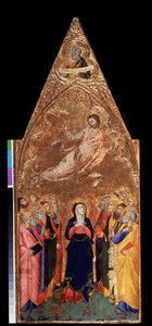 „Wniebowstąpienie Chrystusa” Poniżej Maryja Dziewica i apostołowie obserwujący Jezusa Chrystusa. Powyżej przedstawienie proroka Jeremiasza. Tempera na desce autorstwa Andrea Vanni (1332-1414) 1355-1360 Wymiary 68x28 cm Ermitaż, Sankt Petersburg (Saint-Pete autorstwa Andrea Vanni