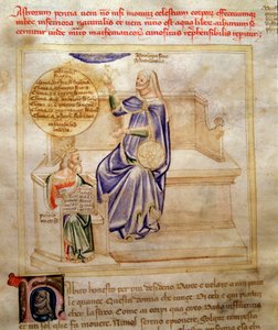 Alegorie astrologii lub astronomii w „Pieśni Siedmiu Vertusów i Siedmiu Sztuk Liberałów przeznaczonych dla Bruzio Viscontiego” (Pieśń o cnotach i naukach) Bartolomeo di Bartoli. Akwarela autorstwa Andrei di Bartoli (aktywna między 1358 a autorstwa Andrea de Bartoli