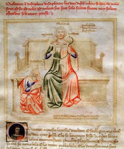 Alegorie dialektyki w „Pieśni o cnotach i naukach” Bartolomeo di Bartoli. Akwarela autorstwa Andrei di Bartoli (aktywna w latach 1358-1368) (ms. 599, fo