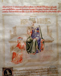 Alegorie Gramatyki w „Pieśni o cnotach i naukach” Bartolomeo di Bartoli. Akwarela autorstwa Andrei di Bartoli (aktywna w latach 1358-1368) (ms. 599, fo