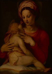 Madonna z Dzieciątkiem (olej na panelu) autorstwa Andrea del (attr.to) Sarto