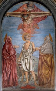 Trójca Święta z Bogiem, Jezusem Chrystusem i Duchem Świętym (Duch Święty) Fresk Andrea del Castagno (ok. 1421-1457) Wymiary 296x180 cm Basilica della Santissima Annunziata, Florencja autorstwa Andrea del Castagno