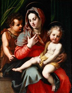 Madonna z Dzieciątkiem ze św. Janem (olej na desce) autorstwa Andrea del Sarto