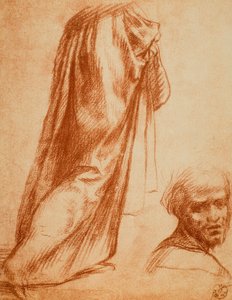 Studium draperii i portretu męskiego; rysunek autorstwa Andrei del Sarto. Gabinet Rysunków i Grafiki, Galeria Uffizi, Florencja autorstwa Andrea del Sarto