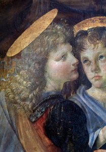Chrzest Chrystusa, Detal - olej i tempera na desce autorstwa Andrea del Verrocchio
