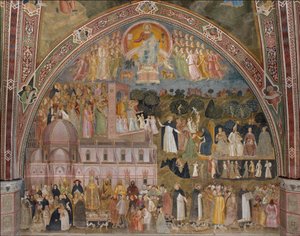 Via Veritatis, Kościół wojujący i triumfujący (Le chemin de verite, wojujący Eglise et triomphante) - Fresk Cappellone degli Spagnoli par Andrea di Bonaiuto