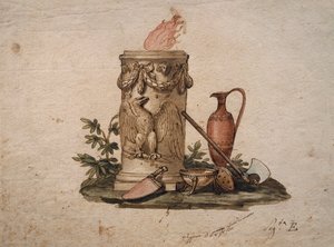 Kociołek w kształcie kolumny, ozdobiony girlandami i orłem, z bronią tnącą, kielichem i amforą, obraz Andrea Appiani (1754-1817), Włochy autorstwa Andrea the Elder Appiani