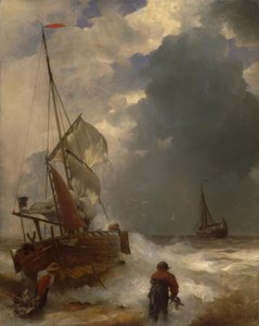 A. Achenbach, wyładunek rybaków autorstwa Andreas Achenbach
