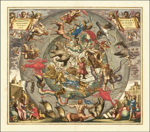 Mapa nieba z 1708 roku - Haemisphaerii Borealis Coeli et Terrae Sphaeri Cascenographia autorstwa Andreas Cellarius