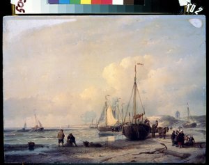 Krajobraz morza. Obraz Andreasa Schelfhouta (1787-1870). olej na płótnie autorstwa Andreas Schelfhout