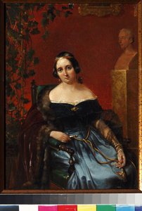 Portret Anny Aleksiejewny Andrault (1808-1888), z domu Olenina par Popov, Andrieja Andriejewicza (1832-1896). Olej na tekturze