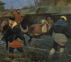 XVII-wieczna ulica moskiewska w święto państwowe autorstwa Andrei Petrovich Ryabushkin