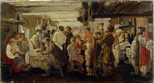 Ślub chłopski w rejonie Tambowa (Rosja). (Wesele chłopskie w rejonie Tambowa). Obraz Andrieja Pietrowicza Riabuszkina (Riaboutchkine) (1861-1904), olej na płótnie, ok. 1880 r. XIX-wieczna sztuka rosyjska. Państwowa Galeria Tretiakowska, Moskwa. autorstwa Andrei Petrovich Ryabushkin