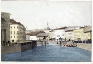 Le pont Bolszoj Koniushennyi a Sankt Petersburg. (Most Bolszoj Koniuszennyj w Sankt Petersburgu). Litografia i akwarele Andrieja Jefimowicza Martynowa (1768-1826) autorstwa Andrei Yefimovich Martynov
