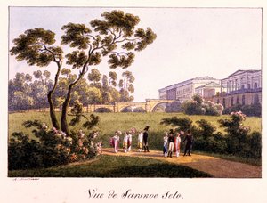 „Widok Galerii Cameron w parku w Carskim Siole” Andriej Jefimowicz Martynow (1768-1826), Pióro, pędzel, akwarela, tusz i biały kolor na papierze przed 1817-Państwowa Galeria Tretiakowska, Moskwa autorstwa Andrei Yefimovich Martynov