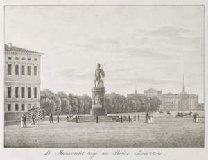 Widok na Pole Marsowe i pomnik Suworowa w Petersburgu, 1821-1822