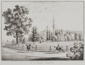 Widok pawilonu saneczkowego i telegrafu w Oranienbaum, 1821-1822 autorstwa Andrei Yefimovich Martynov