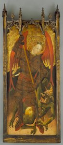 Święty Michał walczący ze smokiem, ok. 1400 (tempera na płycie) autorstwa Andres Marcal de Sas