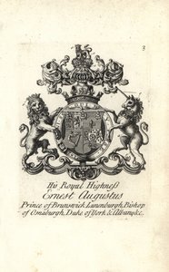 Herb i herb JKW Ernesta Augusta, księcia Brunszwiku Lüneburg, biskupa Osnaburgh, księcia Yorku i Albany autorstwa Andrew Johnston