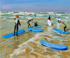 Niebieskie deski surfingowe, Bude. 20x24",2019,(olej na płótnie) autorstwa Andrew Macara
