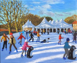 Jasny poranek, lodowisko przy pałacu Hampton Court, Londyn, 2018, autorstwa Andrew Macara