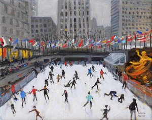 Świąteczna jazda na łyżwach, lodowisko Rockefeller w Nowym Jorku (2017, autorstwa Andrew Macara