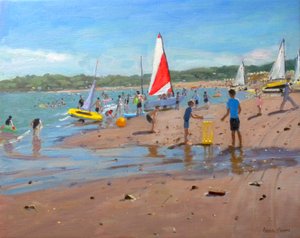 Krykiet i czerwono-biały żagiel, Abersoch, 2011 autorstwa Andrew Macara