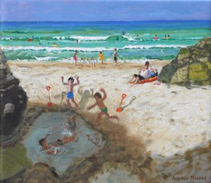 Zabawa w basenie morskim, St Ives, 2024 (olej na płótnie) autorstwa Andrew Macara