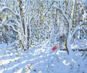 Czerwone sanki, Allestree Park, Derby, 2022 (olej na płótnie) autorstwa Andrew Macara