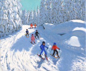 Zjazd na nartach z Courchevel 2018 (olej na płótnie) autorstwa Andrew Macara