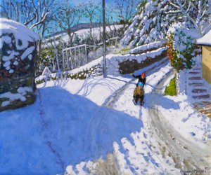 Sanki w Wirksworth, Derbyshire, 2024 (olej na płótnie) autorstwa Andrew Macara