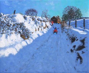 Sledging, near Oakerthorpe Rd, Wirksworth, 2021 (olej na płótnie) autorstwa Andrew Macara