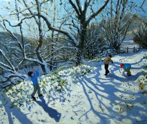 Walka na śnieżki, Derbyshire (olej na płótnie) autorstwa Andrew Macara