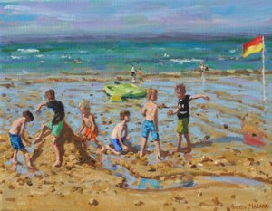 Zamek z piasku, Wells-next -the- sea ,Norfolk, 2019, (olej na płótnie) autorstwa Andrew Macara