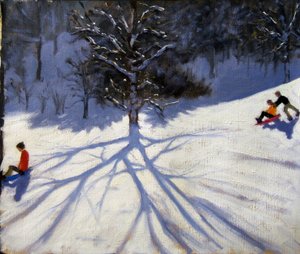 Drzewo i dwa saneczkarze autorstwa Andrew Macara