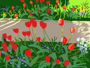 Tulipany i biedronki, 2017, (malowanie na iPada) autorstwa Andrew Macara