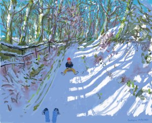 Malowanie iPada, jazda na sankach, Windley Lane, Idridgehay, Belper, 2021, dostępne odbitki. autorstwa Andrew Macara